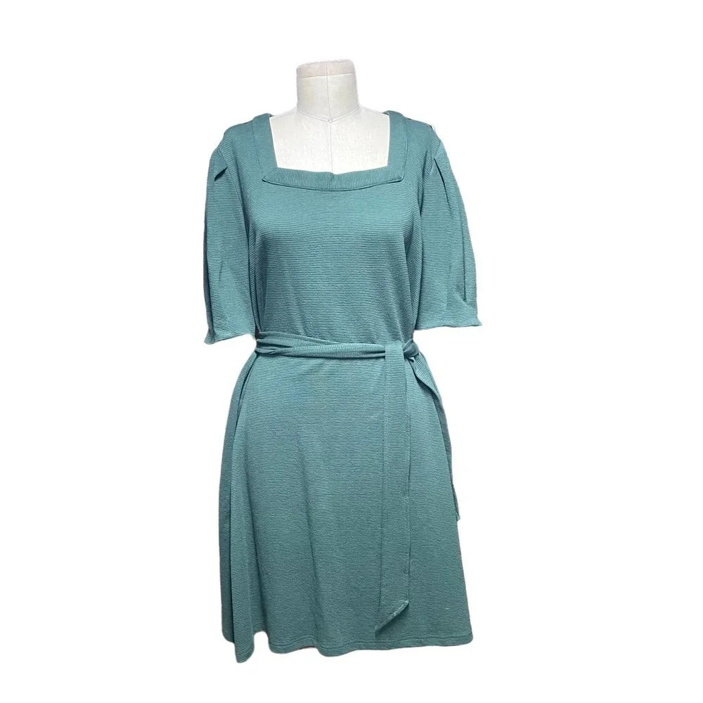Anthropologie‎ Current Air Dress Puff Sleeve Tie Waist Pullover Green Size Large